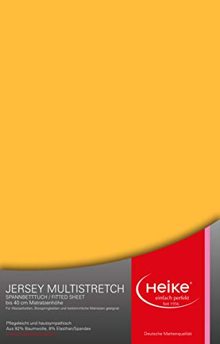 Heike das hochelastische Spannbettlaken Multistretch 92% Mako-Baumwolle 8% Elastan Deutsche Markenqualität 240gr/m2, 23-40cm Höhe, für Wasser-, Boxspringbetten und herkömmliche Matratzen (Maisgelb)