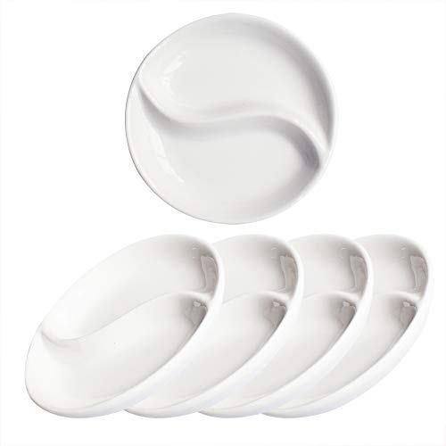Pirhosigma 4 pcs Eight-Trigrams Shaped Porcelain Soy Sauce Dish Ceramic Dip Dipping Bowls White Palette for Dinner Baking BBQ and Cooking