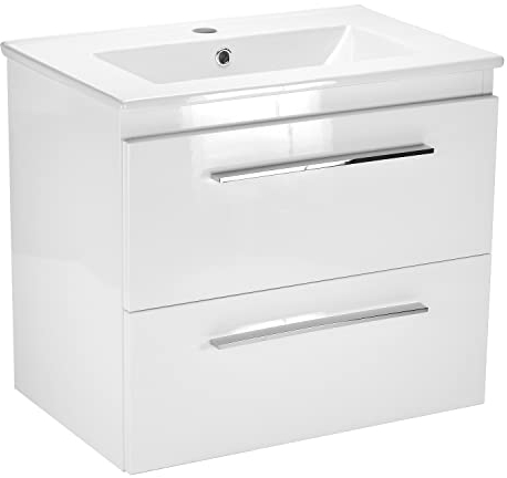 paplinskimoebel - Waschbecken mit Unterschrank 50 cm Breit Sicily Sink, Waschbeckenunterschrank mit Schubladen, Badezimmerschrank Hängend - Waschbeckenunterschrank Weiß Hochglanz mit Wachbecken