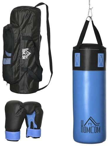 HOMCOM Saco de Boxeo Profesional Punching Bag 72 cm con Guantes de 8 oz | Gancho, Bolsa de Almacenaje, Saco de Arena para MMA, Karate, Taekwondo, Entrenamiento en Gimnasio en Casa
