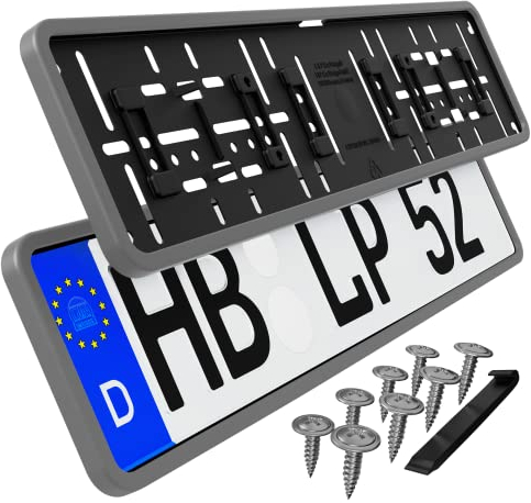 Lot de 2 supports de plaque d'immatriculation gris