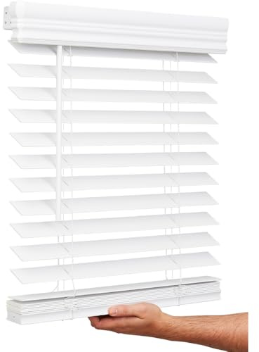 Lotus & Windoware Cordless, 2 Inch Faux Wood Blind, 35 Wide x 60 Long, Window Blinds, Blinds & Shades, Blinds for Indoor Windows, Smooth, Bright White - 35 x 60,Bright White