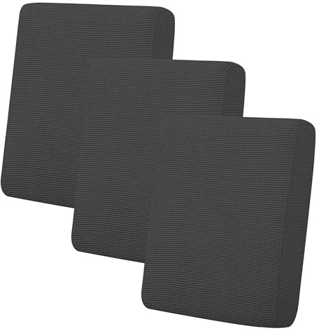 Easy-Going Stretch Individual Chair Couch Cushion Cover Sofa Cushion Furniture Protector Sofa slipcover Soft Flexibility with Elastic Bottom (3-piece Sofa Cushion Cover, Dark Gray)