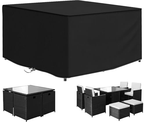 Funshot Abdeckung für Gartenmöbel Wasserdicht Schutzhülle,420D Oxford Gewebe Gartentisch Abdeckplane Gartenmöbel Abdeckung für Loungemöbel Möbelsets ,Winterfest,Winddicht Anti-UV,135x135x70cm