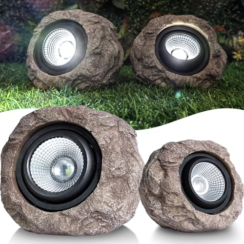 Candieslife Solar Rock Lights Outdoor Garden Waterproof - Super Bright LED Solar Spotlights, Solar Powered Landscape Path Decorative Garden Stone Lights for Pathway, Walkway, Yard, Patio (2 Pack)