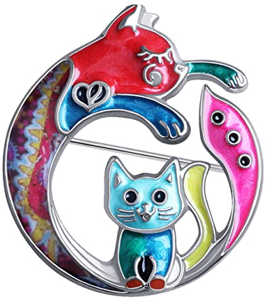 DOWAY Broche en forme de chat en émail floral pour femme, Émail, Grès