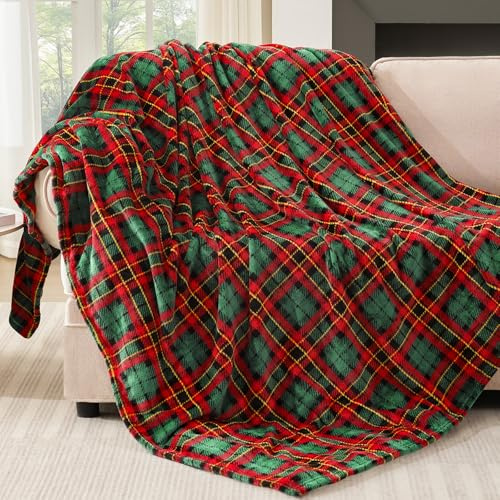 Touchat Fleece Throw Blankets, Buffalo Plaid Throw Blanket for Couch Sofa Bed, Soft Warm Fuzzy Cozy Plush Checkered Blanket, Lightweight Farmhouse Decor (Red and Green Plaid, 50“ x60”)