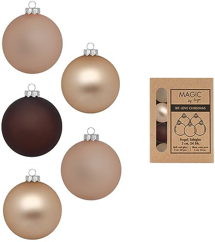 Weihnachtskugeln Glas 3cm x 24 Stück in Kartonbox Christbaumkugeln klein beige braun matt matt Calm Grove