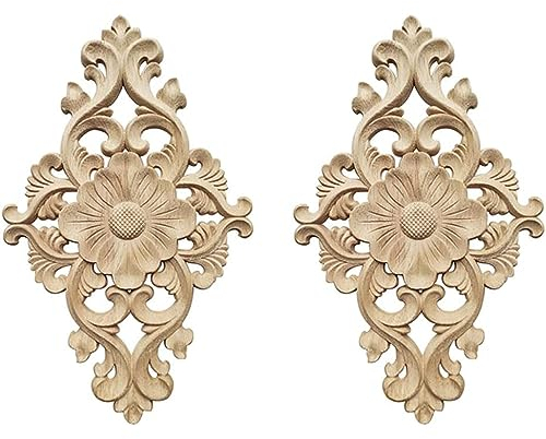 2 Stück Holzornamente Wandornamente, Holz Geschnitzte Möbel Appliques, Appliques Schnitzerei Ornament, Holz Verzierung Schnitzerei Ornament, für Wohnmöbel, Wandschränke (15 * 10,5cm)