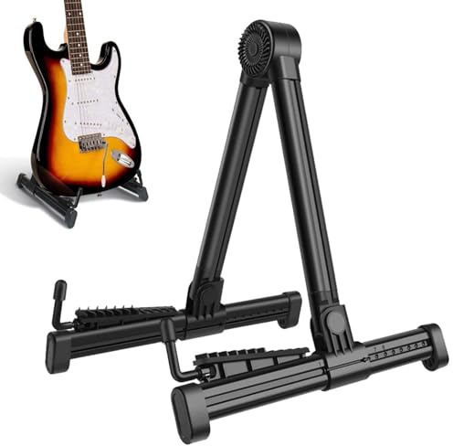 Supporto per chitarra, pieghevole, portatile, ad A, regolabile, universale, a forma di A, colore nero, accessorio per chitarra elettrica