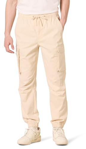 Amazon Essentials Pantalón de chándal Cargo de Ajuste Regular con Cintura Ajustable con cordón Hombre, Beige Claro, S