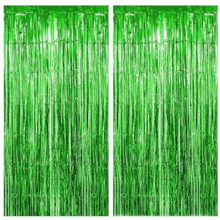 LIANRISES 2 Stück 1m x 2m Lametta Vorhang Party Deko Lametta Grün Dschungel Deko Geburtstagsdeko Grün Party Deko Grün Luftschlangen Grün Fussball St Patrick's Day