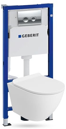 Lavita Duofix Basic Vorwandelement + Wand Tiefspül WC Sofi Slim Weiß Matt Spülrandlos + WC Sitz + Bedienplatte Delta 25 Verchromt Knopf Komplettset Unterputz Spülkasten Toilette Komplett Sett WC