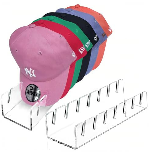 CHENYAOAI Hat Organizer for Baseball Caps, 2 Pcs No Install Acrylic Hat Stand for 14 Baseball Caps, Hat Racks for Caps Display and Organizer for Bedroom, Closet, Dresser, Office, Hat Holder