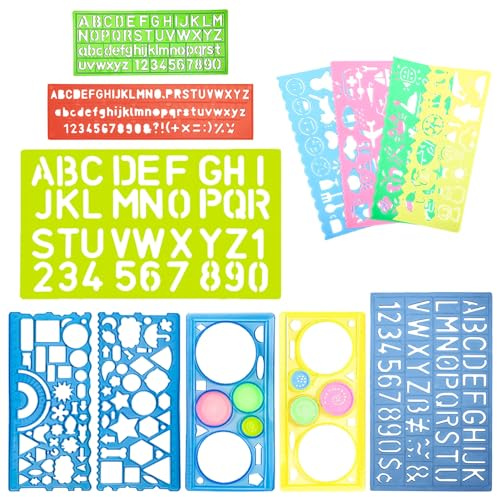 Neikafan Stencil Lettere Alfabeto Bambini 12 Pezzi Set di Stencil per Lettere in Plastica per Alfabeto Matrici Modelli di Disegno Geometrico Stencil per l'Artigianato Riutilizzabili