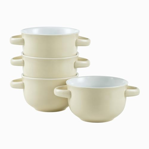 UNICASA Ciotole per Zuppa con Manici, Ciotoles di Cipolla in Ceramica per Cereali, Pasta, Set di Ciotole, Forno, Microonde, Lavabili in Lavastoviglie, Set di 4