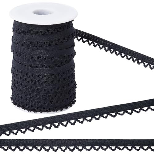 GORGECRAFT 27m*11mm Ampio Picot Loop Elastico Lingerie Lace Trim Frilly Spandex Nastro Elasticizzato Fettuccia Bordi Decorativi Passamanerie per Biancheria Intima Abiti Fasce Cucito Nero