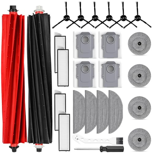 Set med 26 tillbehör för Roborock S8 MaxV Ultra, 2 huvudborstar, 4 dammsugarpåsar, 4 rengöringsdukar, 4 vindrutetorkare, 4 filter, 6 sidoborstar, 1 kant
