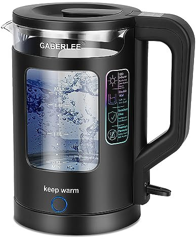 Glas Wasserkocher, 3000W, 1,7 Liter Elektrischer Wasserkocher mit Warmhaltefunktion, LED-Beleuchtung, Abschaltung und Trockengehschutz, Netzfilter, 100% BPA-Frei, Schwarz