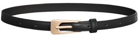 GRACE KARIN Damen Gürtel für Jeans Hose Kleider Schmaler Gürtel Klassisch PU-Ledergürtel Dünner Taillengürtel Dekorativen Gürtel mit goldener Schnalle 2XL Schwarz CL2765A24-01