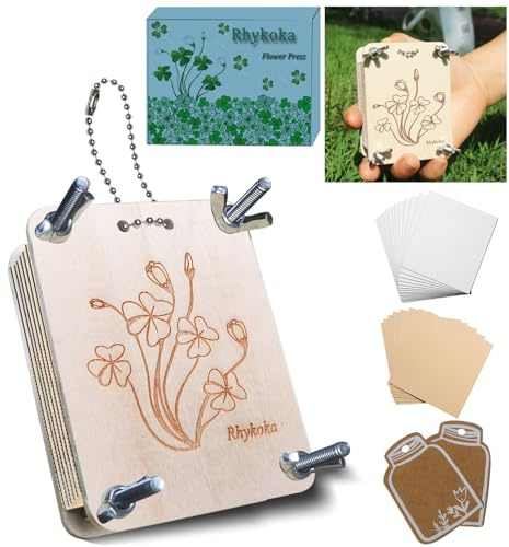 Rhykoka Pocket Flower Press, 6 Layers Mini Flowers Press Kit, Micro Flower Pressing, Portable Small Leaf Petal Preservation for Arts and Crafts Lovers (Silver)
