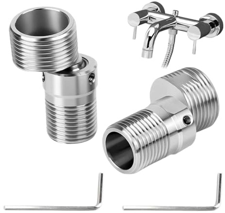 txuzong Pie curvado en ángulo ajustable de 360 grados, adaptador de grifo de ducha, longitud ajustable, base curva en ángulo de acero inoxidable, conector S para cocinas y baños