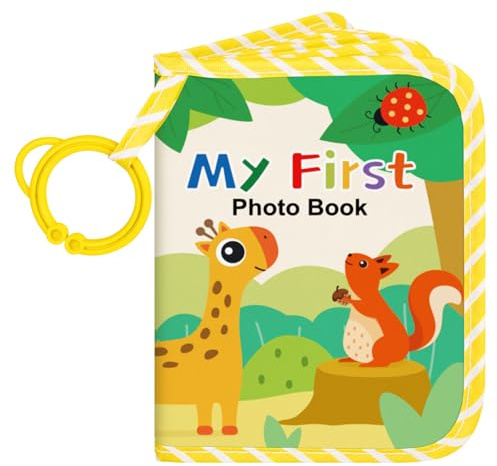 Lanpn My First Baby Photo Album Holds 17 4x6 Pictures, Soft Cloth Family Photo Book with Name Card Name Tag Stickers, Fabric Kid Memory Keepsake Gift for Baby Shower Newborn Toddler Boy Girl (Animal)