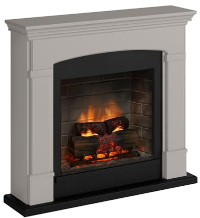 TAGU Helmi elektrisk kamin med PowerFlame 2, värmare och termostat, sprakande ljud, Wi-Fi och stämningsbelysning (Ljus beige)
