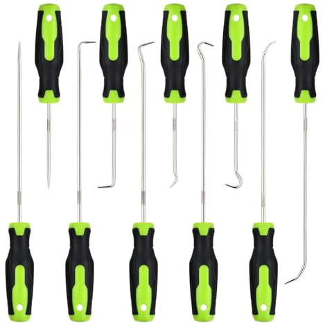 10-Pezzi Set di Pick e Gancio, Strumenti per Auto, Estrattore di Guarnizioni, Acciaio Cromovanadio, Anti-Ruggine, Mano Anti-Slittamento, 240mm & 160mm