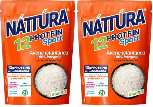 NATTURA PROTEIN SPORT Fiocchi d'Avena Istantanei, Avena 100% Integrale, Ideale per la Preparazione del Porridge Istantaneo, Senza Zuccheri Aggiunti, Alta Solubilità, 12% di Proteine, 375 g