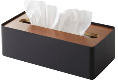 Yamazaki 7729 RIN Taschentuchbox mit Deckel, schwarz, Holz/Stahl, minimalistisch, 26 x 13 x 8.2 cm