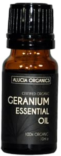 Alucia Organics Certified Organic Geranium Essential Oil 10ml - Pure, Natural, Cruelty Free, Vegan, Undiluted - for Use in Aromatherapy, Massage Blends and Diffusers