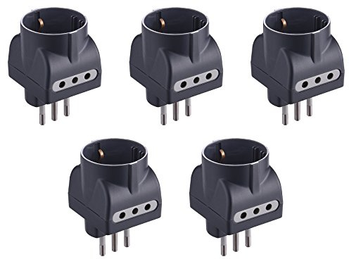 Electraline 92297 Set 5 Adattatori 3 Posti 1 Schuko + 2 10A, Nero, Confezione da 5