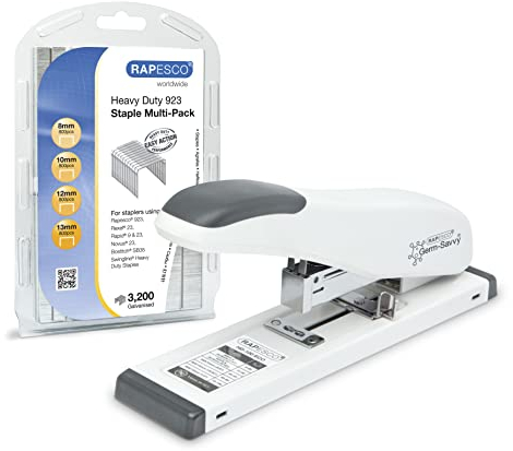 Rapesco 1461 ECO HD-100 Hochleistungsheftgerät mit 3200 Heftklammern des Typs 923, 100 Blatt Kapazität, Soft Weiß