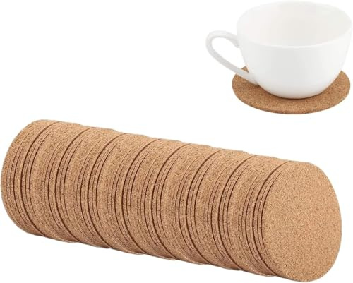 Sottobicchiere in sughero naturale in legno, sottobicchiere per tè, caffè, tazze da tè, tazze da caffè, tappetino assorbente per la tavola di nozze (100 pezzi)