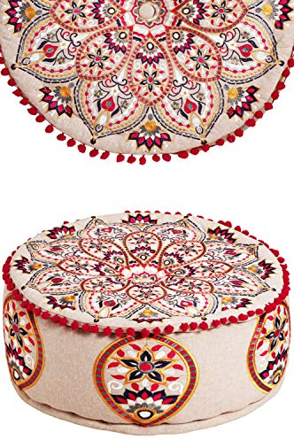 Runder Pouf Sitzpouf aus Baumwolle Azra ø 50cm Rund Mit Füllung | Sitzkissen Bodenkissen Kissen Orientalisch | Sitzpuff Hocker Sitzhocker Fusshocker bestickt als Orientalische Dekoration