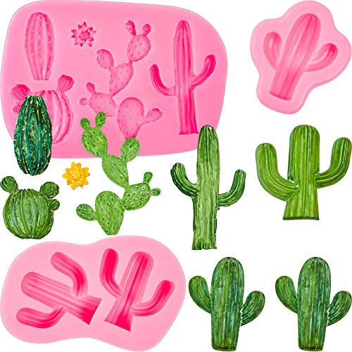 3 Pieces Cactus Silicone Fondant Moulds Cacti Hawaiian Cake Moulds Set for Making Sugar Chocolate Candy Gum Paste Cupcake Cake Decoration Supplies