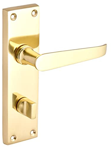 Designer Levers - Victorian Straight Lever Door Handles - Polished Brass - 1 Pair - Bathroom Locking Door Handle with Thumbturn