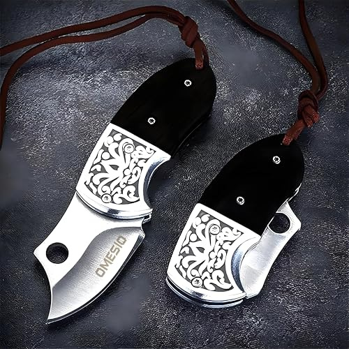 Omesio Mini Fällkniv EDC Fickkniv Nyckelring Svart | Kompakt tvåhands fällkniv med nyckelringsdesign, liten EDC-kniv för vardag, resor och outdoor