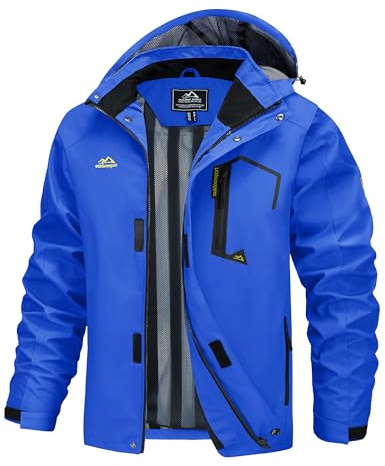 MAGCOMSEN Men's Rain Jackets Waterproof Mens Raincoat Lightweight Windbreaker Mountain Jacket Fishing Climbing Bright Blue, XL
