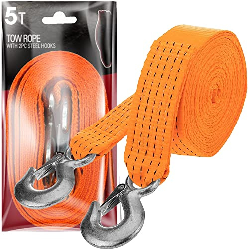 Xtremeauto Sangles de remorquage robustes avec crochets en acier pour voiture - 5 tonnes - 4 m de long (5 tonnes)