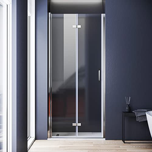 Porte de douche 76 cm - Porte pliante - Porte tournante de niche - 180° - Revêtement Nano - Verre de sécurité ESG - Hauteur : 195 cm