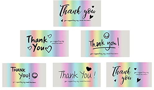 120Pcs Thank You Cards, Holographic Rainbow Thank You Cards, Thank You for Supporting My Small Business, 6 Styles Thank You Business Card, Customer Appreciation Package(9 × 5 cm).
