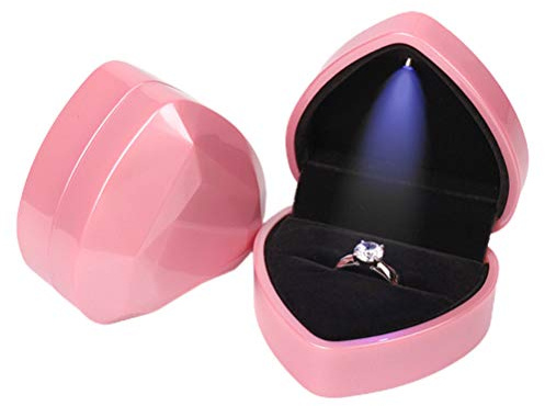 Hjärtformad Ring Presentask med LED-ljus, Sammetsörhängen Smyckefodral Förlovningsring Lådor Smycken Presentask för Förslag Bröllop Alla Hjärtans Dag Jubileum Jul (Rosa)