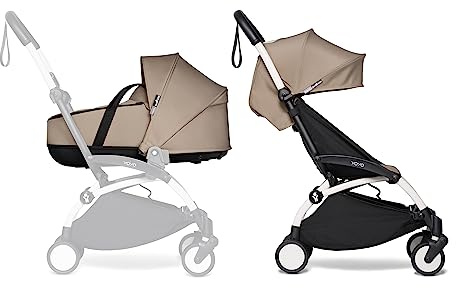 BABYZEN YOYO2 Complete Stroller - Includes Taupe Bassinet, White Frame & Taupe 6+ Color Pack - Suitable for Children Up to 22 kg
