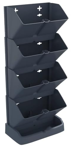 vidaXL Vertical Garden Plant Set - 4 Anthracite Polypropylene Flower Pots with Stand, Practical Irrigation, UV-Weather Resistant for Indoor/Outdoor Gardens