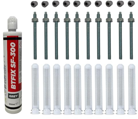 BATIFIX Schwerlast-Montageset I M12x220 Ankerstangen verzinkt + Siebhülsen inkl. Injektionsmörtel und Hutmuttern I Schwerlast-Anker I Schwerlast-dübel (Verzinkter Stahl, M12 x 220 mm)