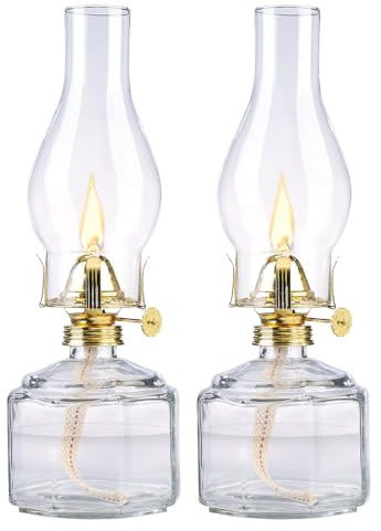 Lunartec Tischlampen: 2er-Set Petroleum-Sturmlaternen, Abnehmbarer Dochteinsteller, 28 cm (Petroleumlampe mit Glaszylinder, Sturmlaterne mit Glaskolben, Zylinder)