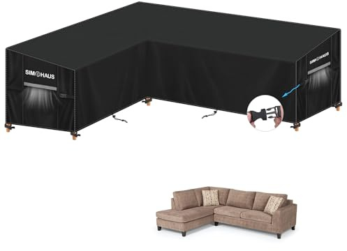 SIMPHAUS Telo Angolare Copri Divano Terrazzo Teli di Protezione per Arredamento Terrazzo Divano a L Copertura Divanetto da Giardino Impermeabile Antivento 420D Tessuto Oxford 180x240x90x80/60cm