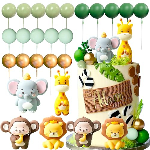 JeVenis Cute Jungle Baby Shower Cake Decoration Safari Animals Cake Decoration Wild One Cake Decorations Two Wild Cake Topper Giraffe Monkey Cake Topper